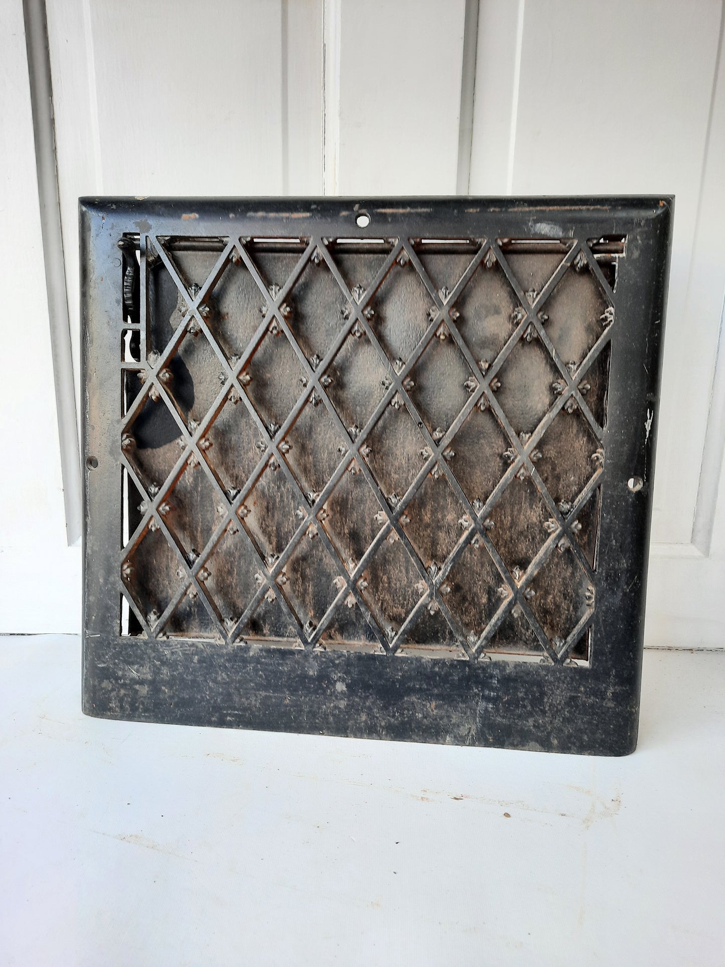 15 x 17 Antique Cast Iron Baseboard Vent, Antique Iron Angled Wall Vent Cover 121903