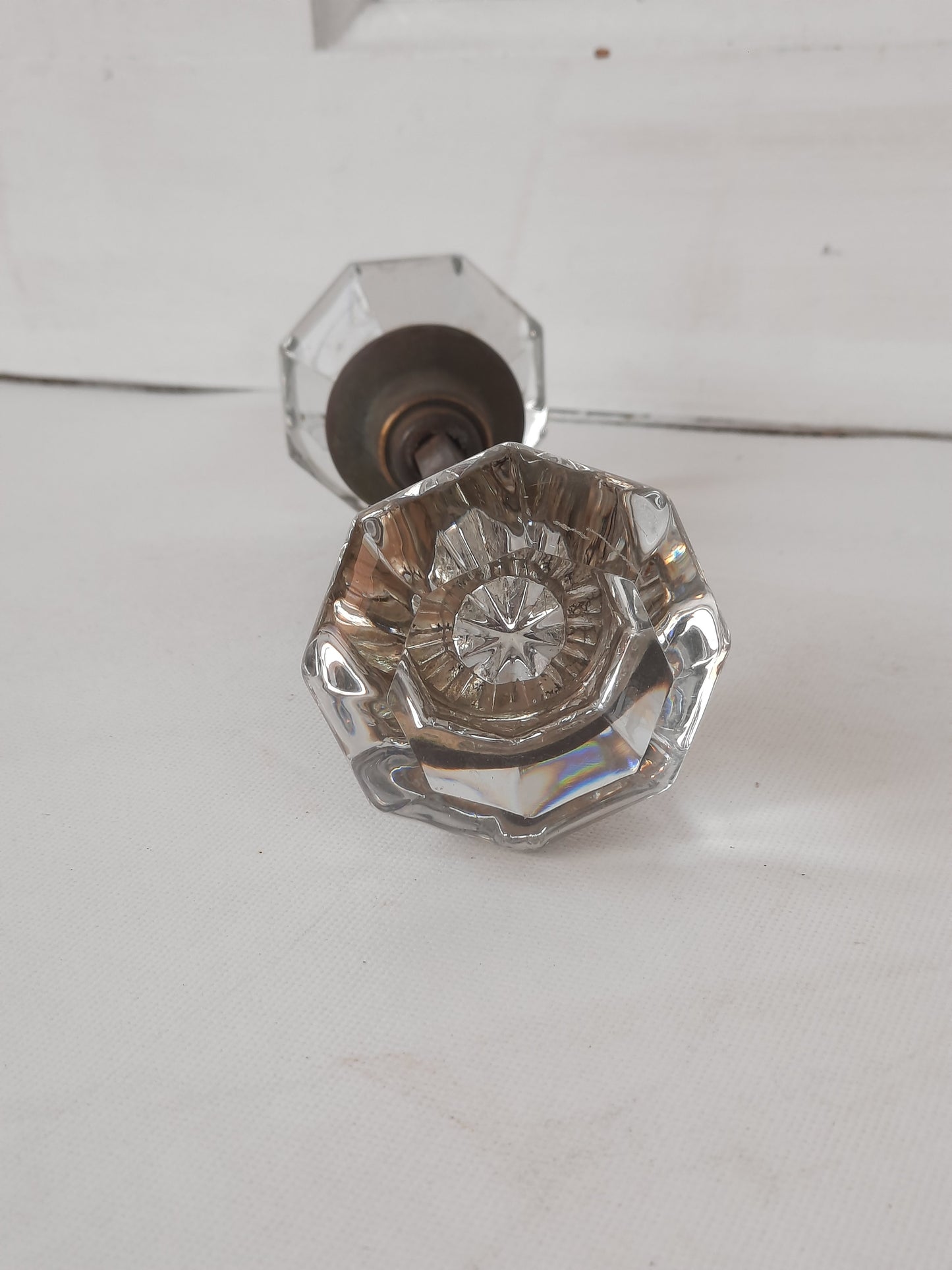 Octagon Antique Glass Doorknob Pair, Set of Octagonal Vintage Glass Crystal Door Knobs, Vintage Cut Glass Door Knobs, 8 Point Glass