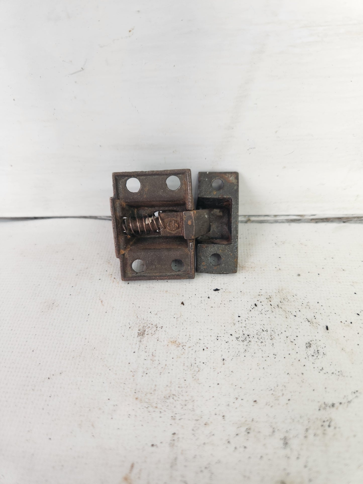 Small Antique Iron and Bronze Eastlake Cabinet Latch, Fancy Cabinet Lock Set 122116
