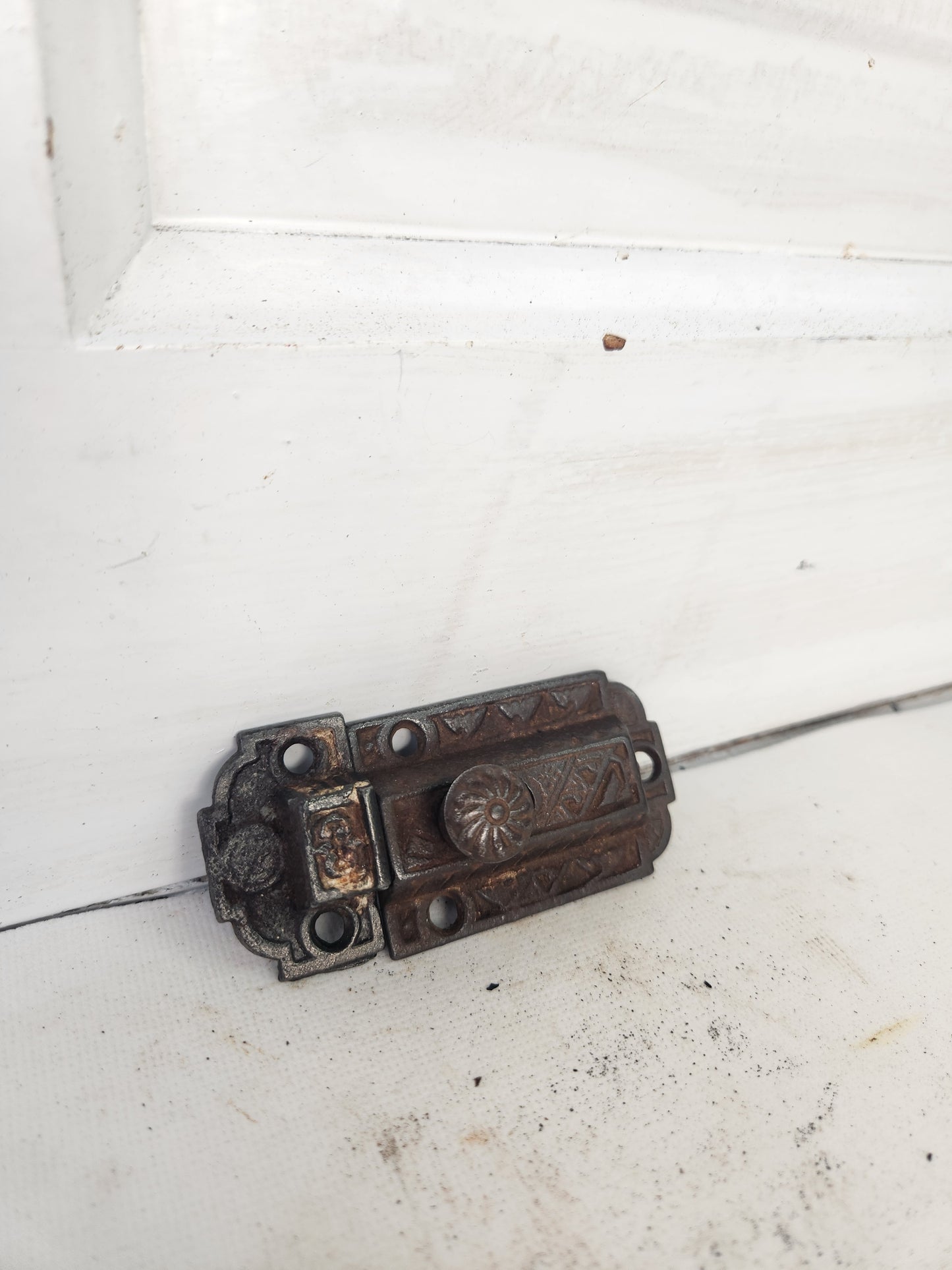 Antique Ornate Iron and Bronze Eastlake Cabinet Latch, Fancy Cabinet Lock Set 122117