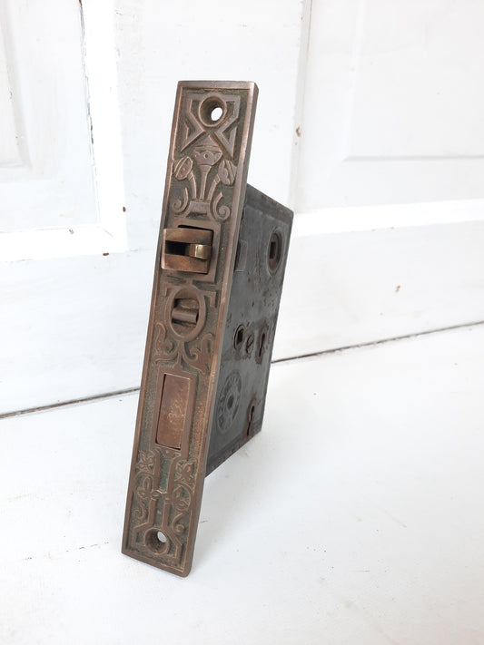 Ornate Bronze Mortise Lock Fancy Face Plate, Working Door Lock Eastlake Aesthetic Pattern 122807