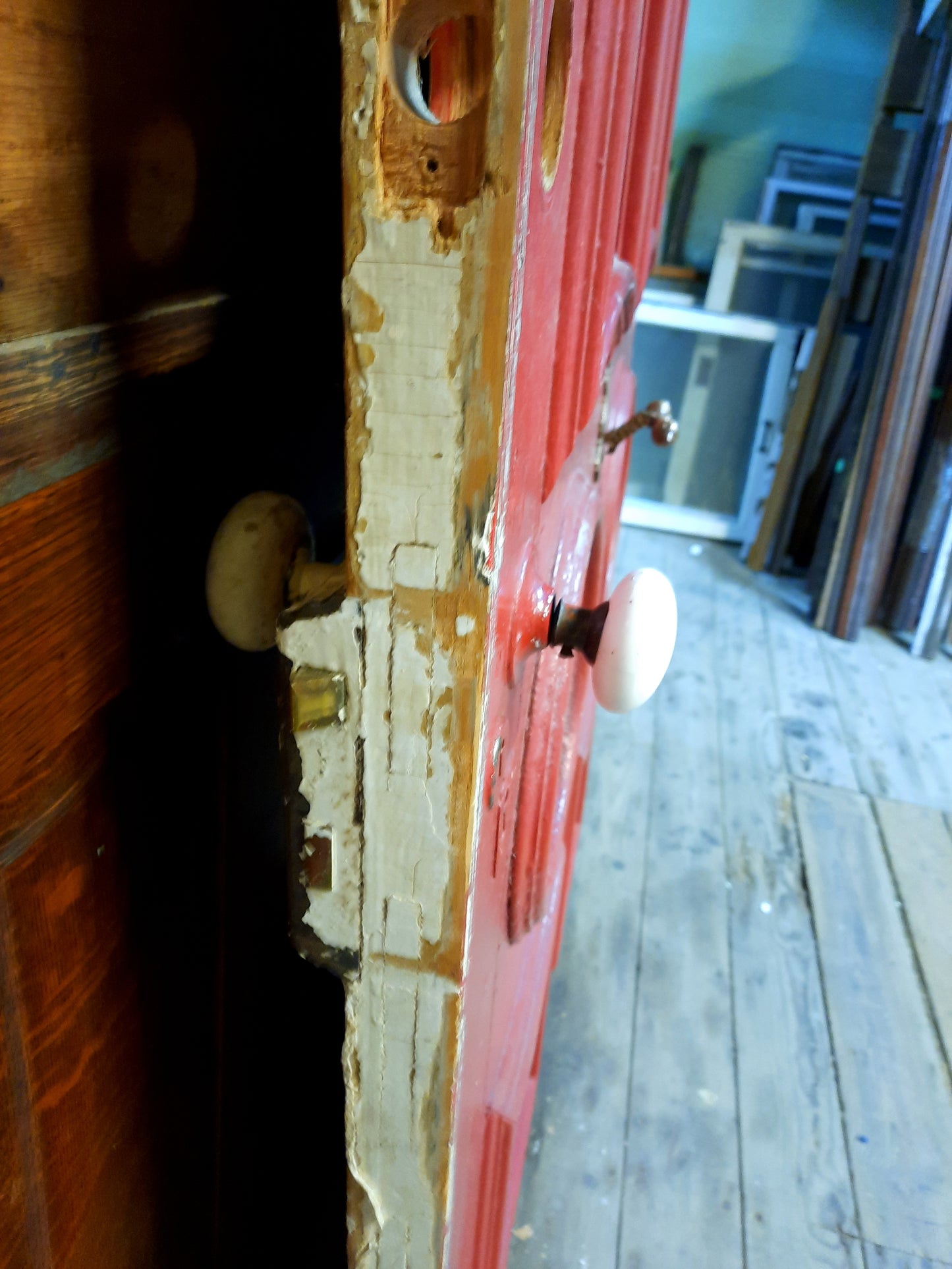 36" Solid Arched Panel Entry Door with Original Hardware, Victorian Solid Wood Front Door Raised Panel