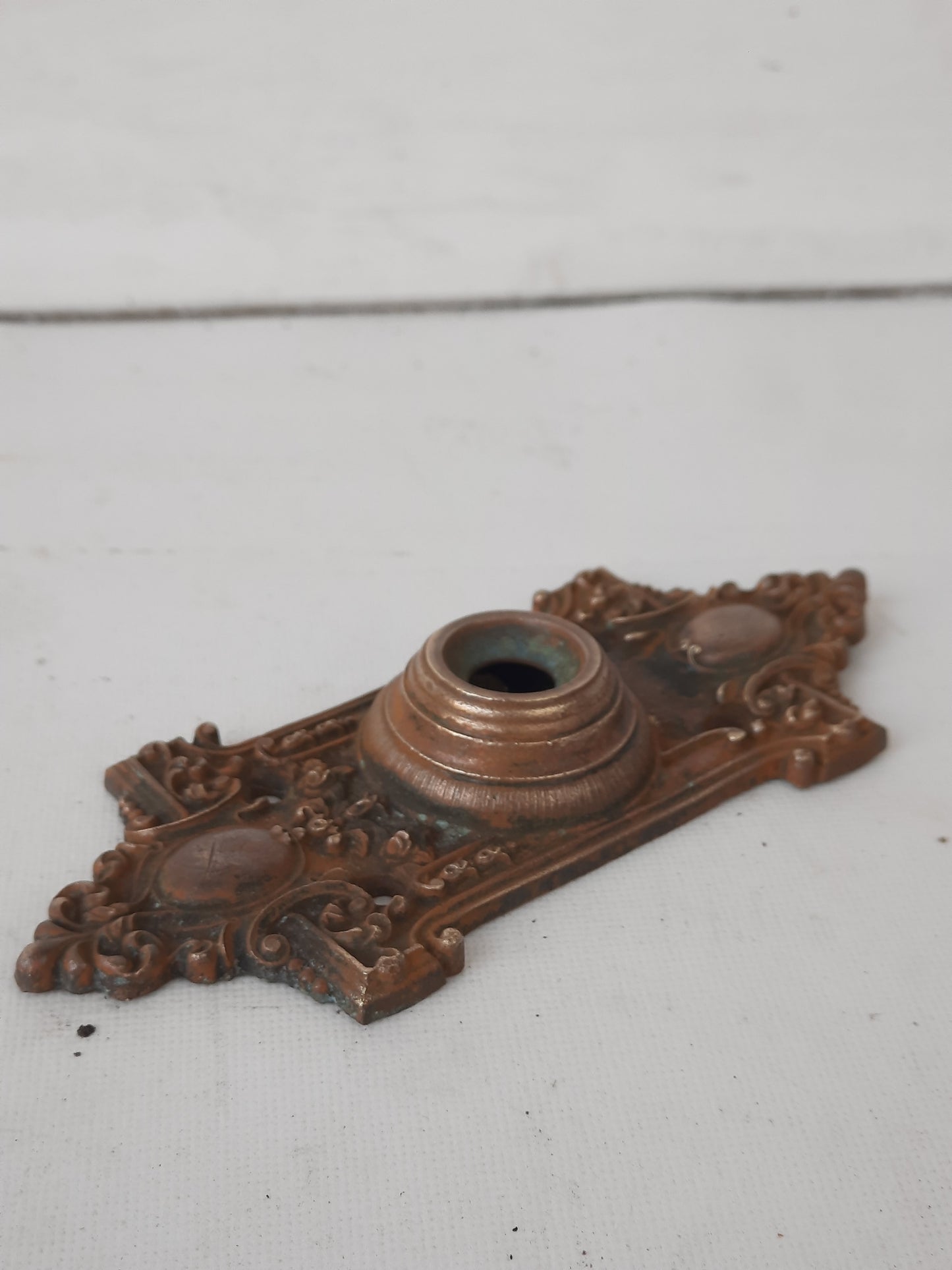 Ornate Reole Pattern Bronze Doorbell Cover, Antique Doorbell Button Escutcheon