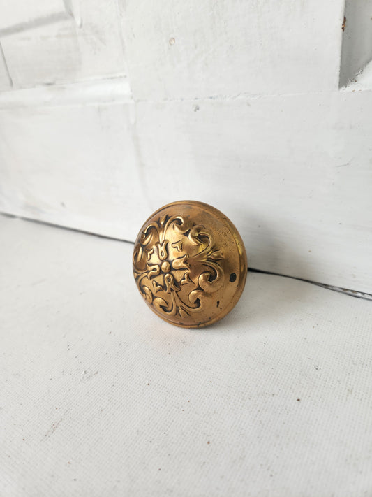 Single Wrought Bronze Design Antique Doorknob, Stamped Bronze Door Knob, Flower Design Knob, Architecture Salvage 010404