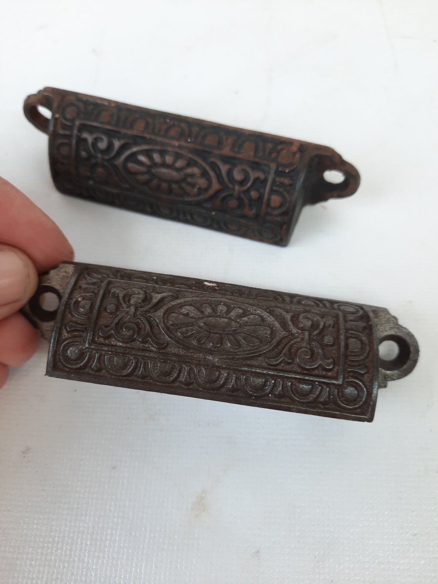 Eastlake Iron Pulls with Flower Detail, Antique Floral Design Pull, Cast Iron Handle Antique Victorian Hardware 010504