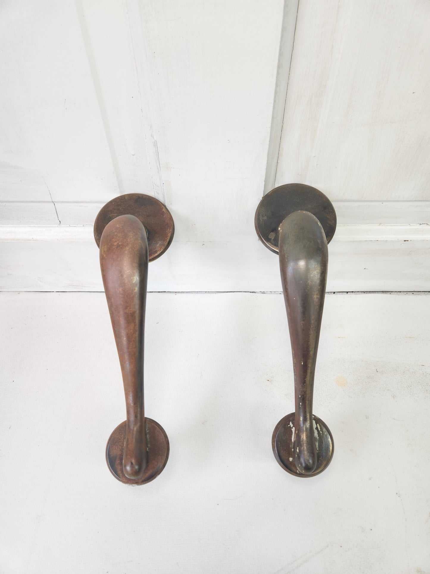Pair Bronze Door Handles, Arts And Crafts, Two Bronze Door Pulls, Gate Door Pulls, Bronze Door Handles, Antique Bronze Pulls 010601