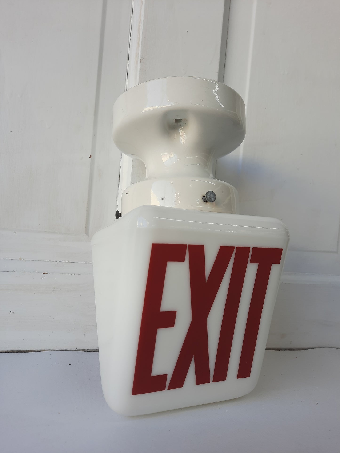 Vintage White and Red Exit Sign, Ceiling Mounted Exit Sign Light 011101