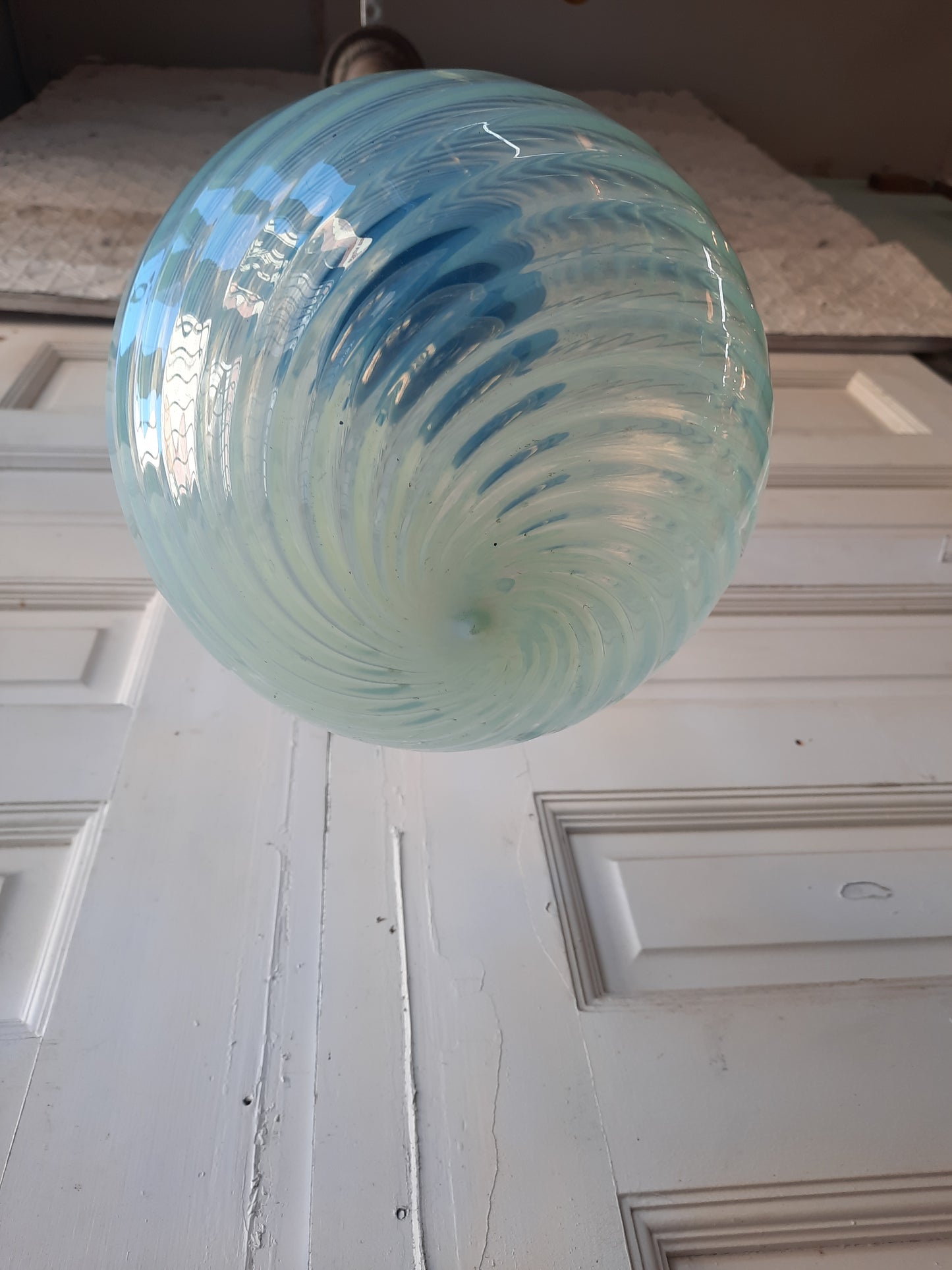 Blown Glass Opal Glass Globe Pendant Light, Vintage Uranium or Vaseline Glass Light