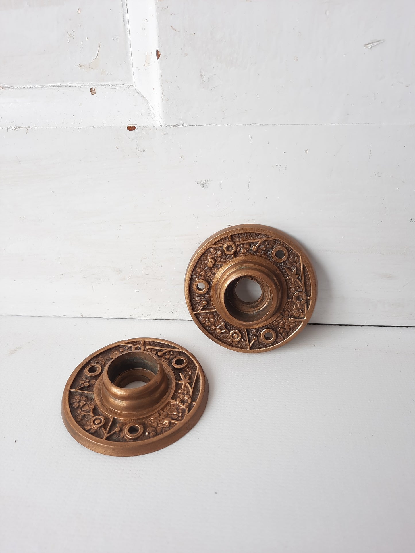 Antique Bronze Ekado Design Rosettes, Doorknob Collar Rosette Backplates