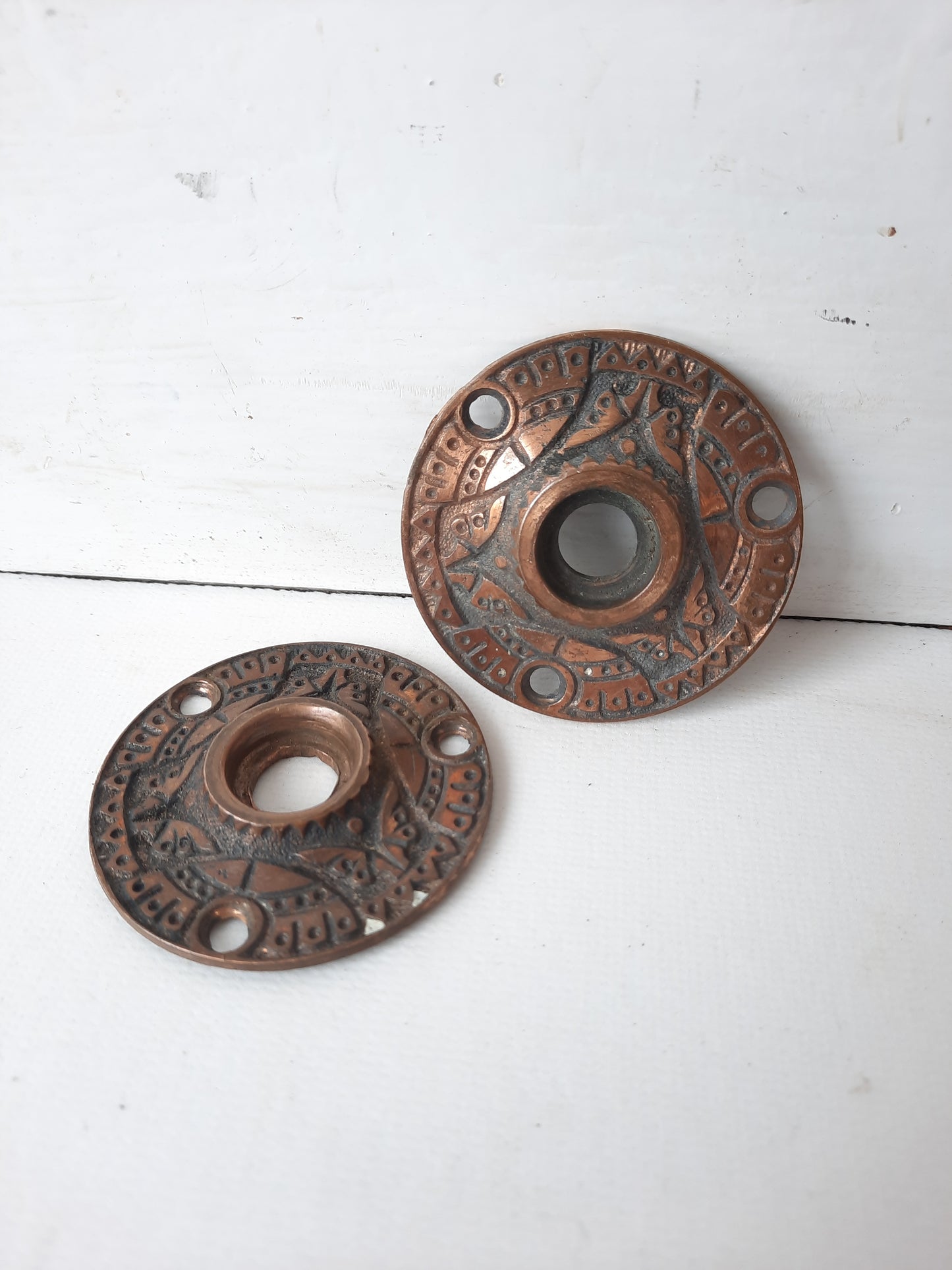 Antique Bronze Eastlake Design Rosettes, Doorknob Collar Rosette Backplates 012306