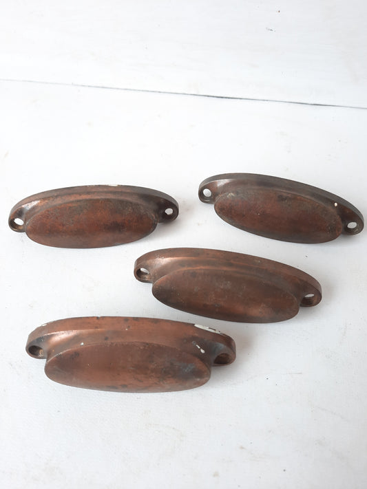 Bronze Plated Antique Drawer Pull Set of Four, Cast Iron Handle Antique Victorian Hardware 012315