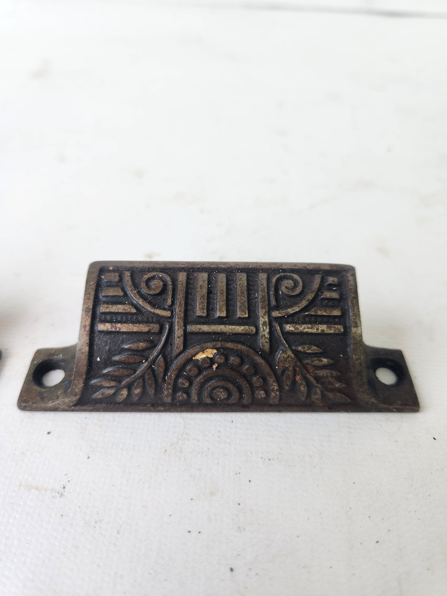 Small Eastlake Iron Pulls with Flower Detail, Antique Floral Design Pull, Cast Iron Handle Antique Victorian Hardware 012403