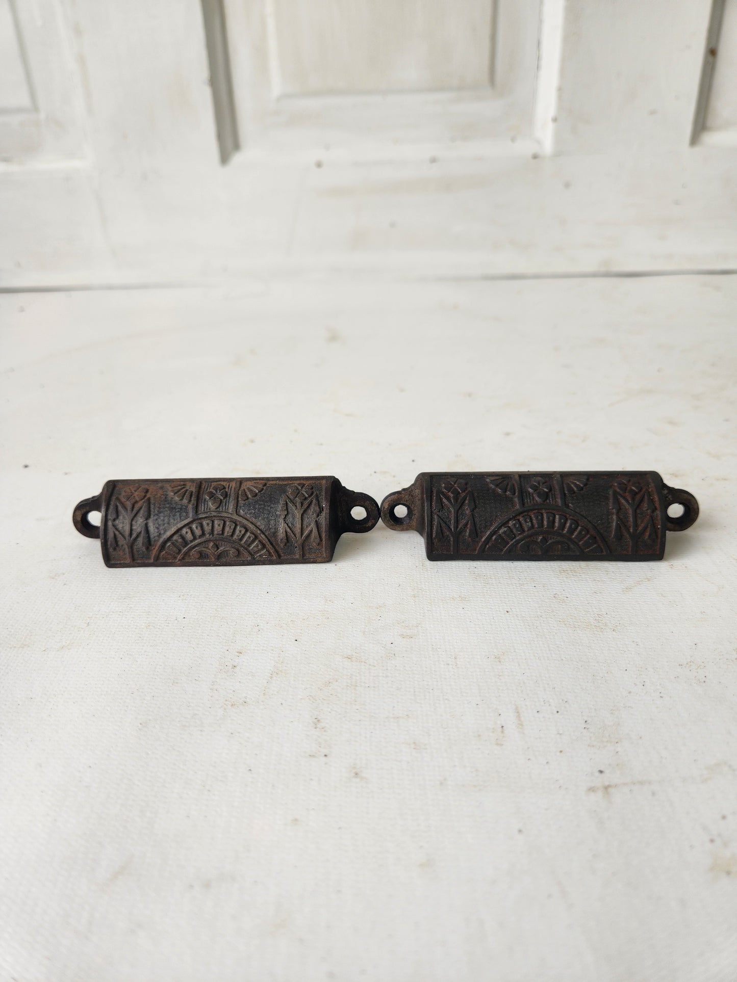 Set of 2 Antique Eastlake Drawer Pulls, Antique Cast Iron Furniture or Apothecary Handles, 012406