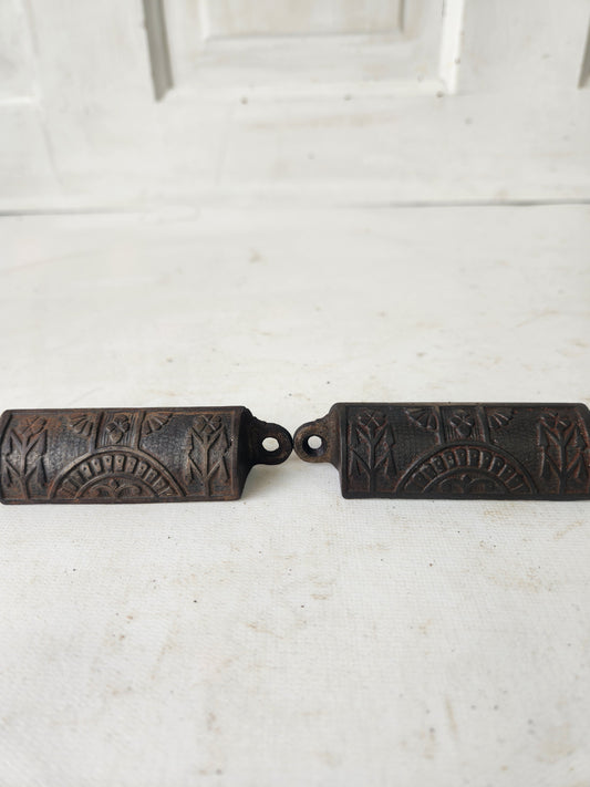 Set of 2 Antique Eastlake Drawer Pulls, Antique Cast Iron Furniture or Apothecary Handles, 012406