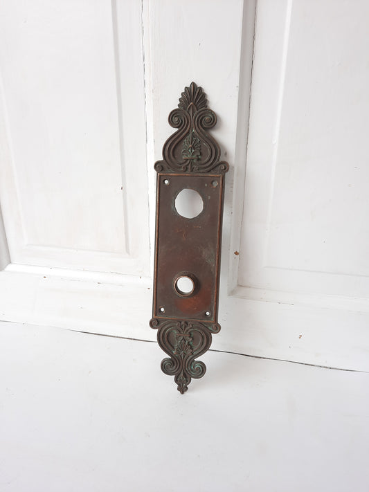 Large Solid Bronze Entry Backplate, Antique Cylinder Lock Front Door Plate 013108