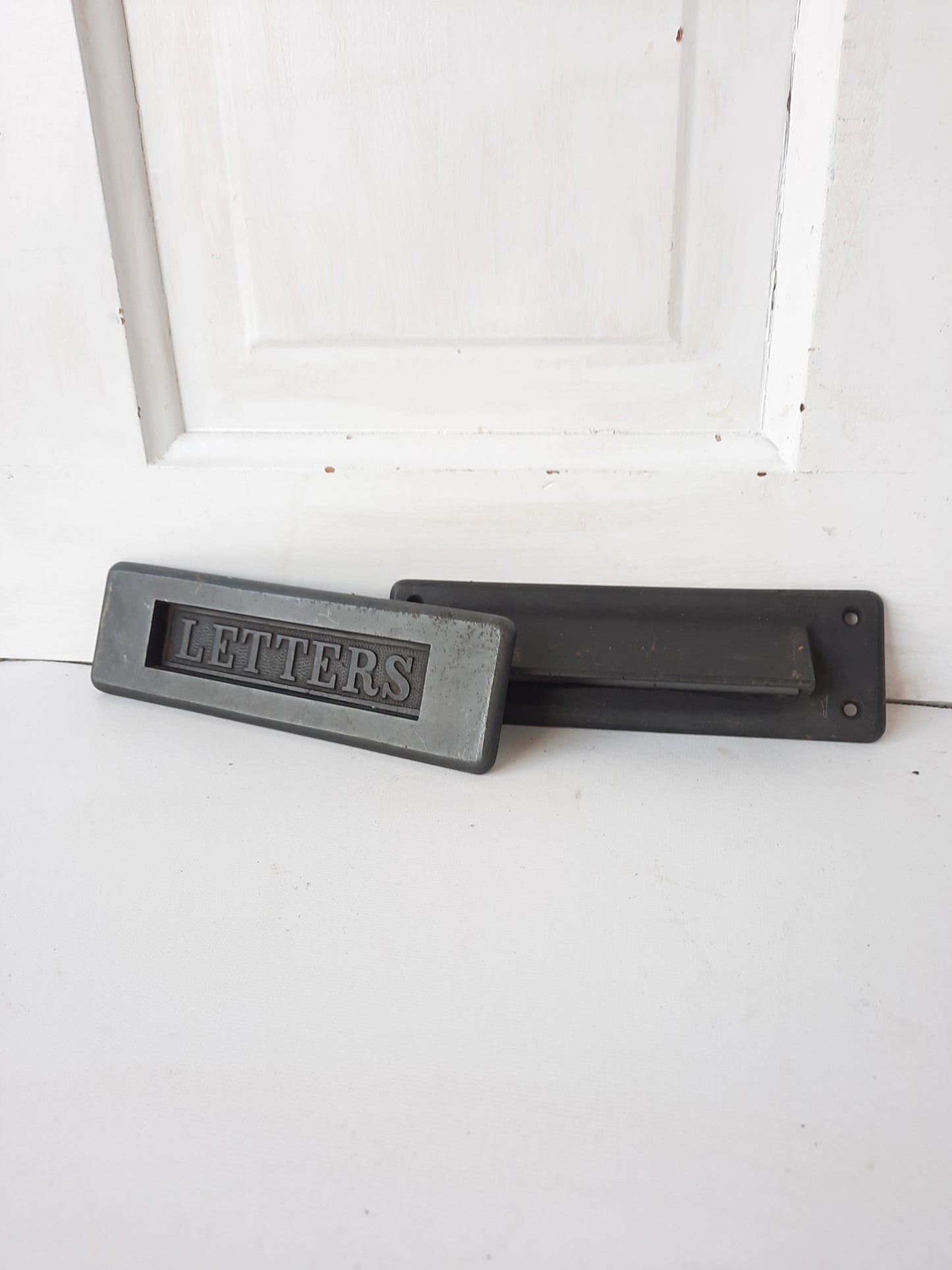 Antique Letters Iron Door Mail Slot, Complete Set, Antique Door Mail or Letter Slot 013114