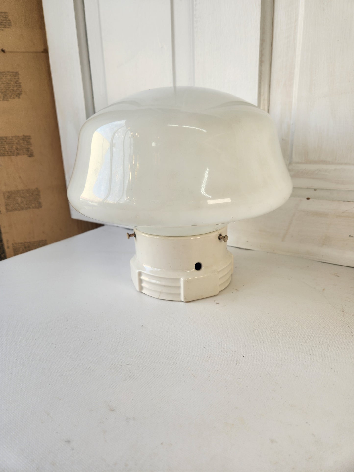 Retro White School House Shade Light, Vintage White Milk Glass Ceiling Light 020801