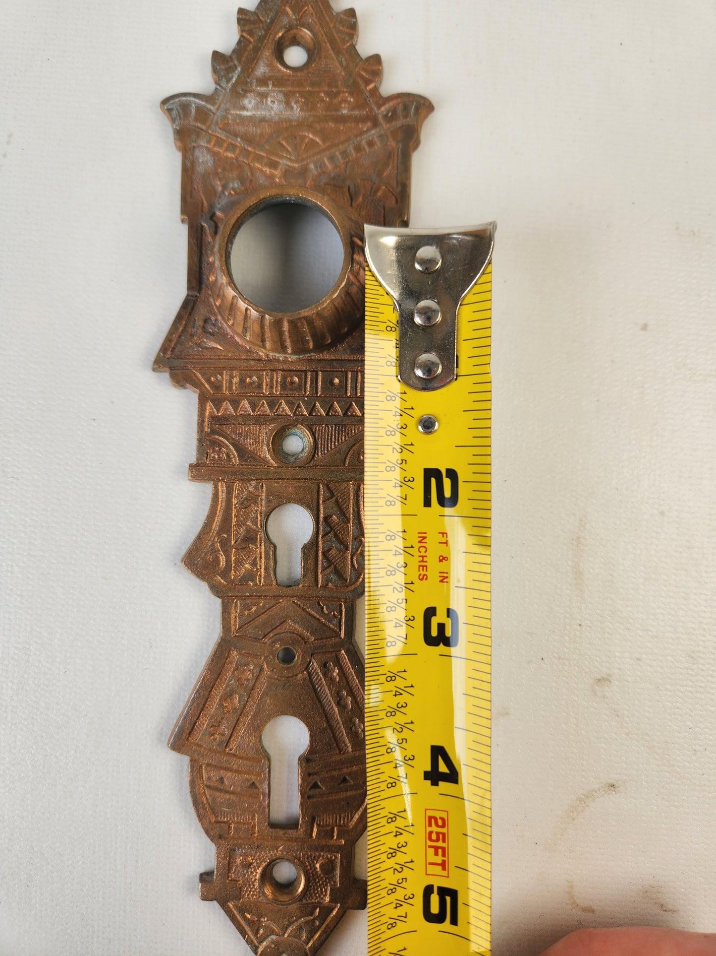 Niles Hardware Antique Bronze Exterior Door Plate, Antique Door Plate Double Keyhole Backplate 02803