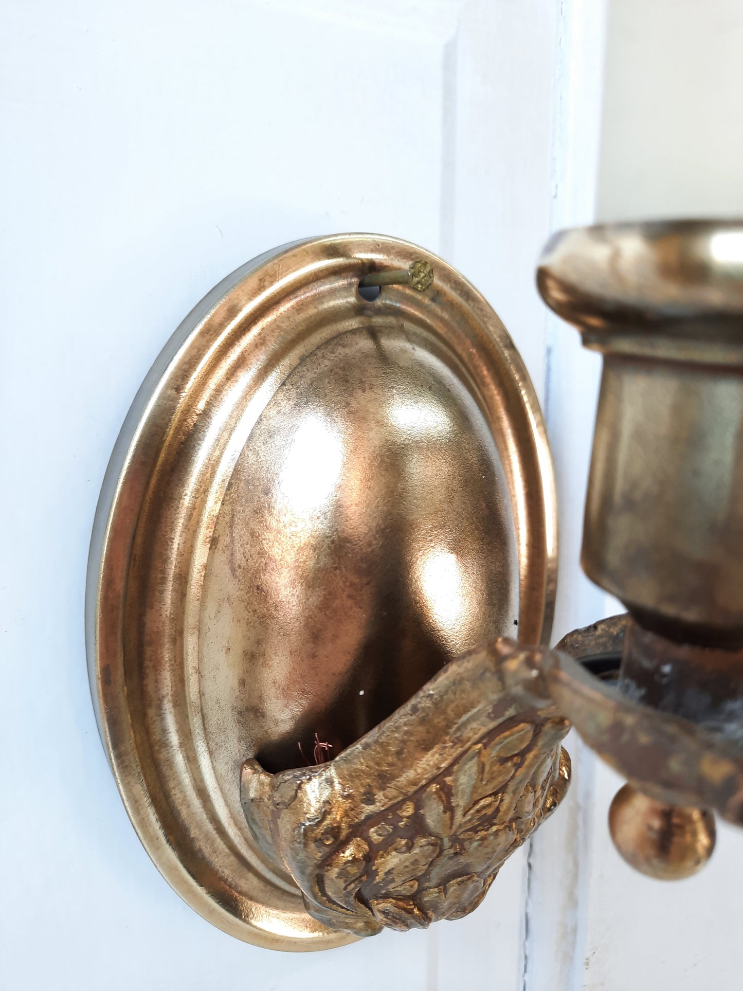 Pair of Vintage Brass Sconces, Two Antique Wall Sconce Lights with Candle Sockets 020806