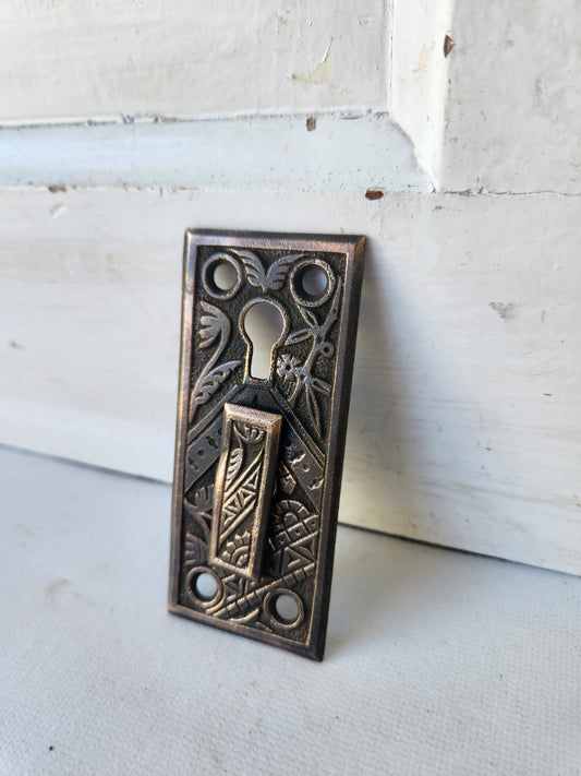 Eastlake Design Victorian Era Keyhole Escutcheon with Swinging Drop Cover, Antique Key Hole Plate 021701