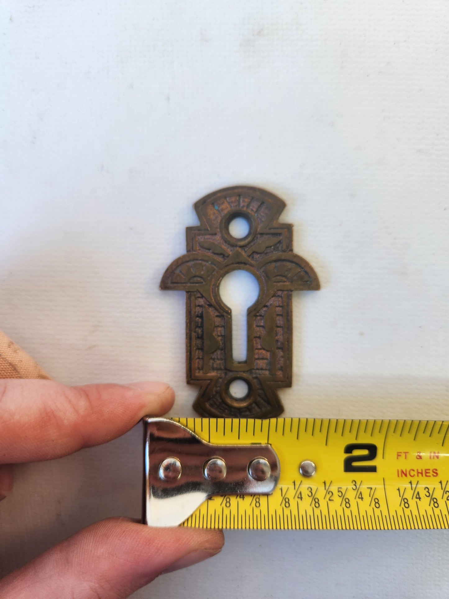 Two Antique Brass Keyhole Escutcheons, Brass Key Plates, Key Hole Covers 021704