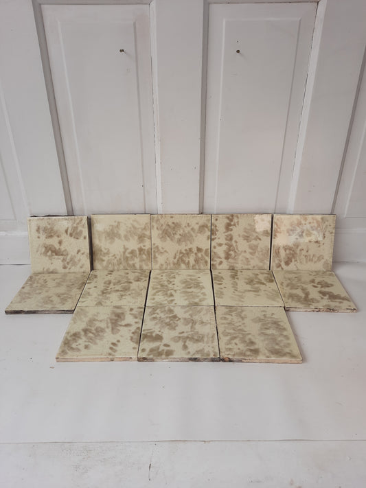 Cream and Grey Victorian Tile Fireplace Set, Mottle Glaze Hearth Tile, Antique Floor Tile, Antique Salvaged American Encaustic Tile 022103