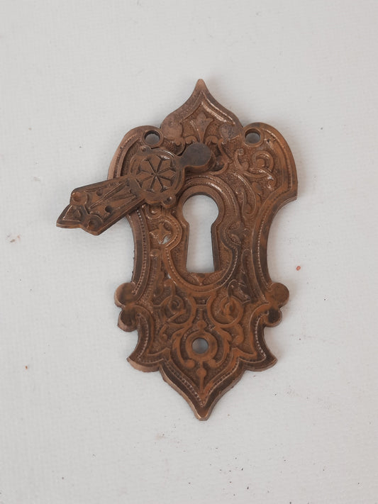 Antique Victorian Era Keyhole Escutcheon with Swinging Drop Cover, Antique Key Hole Plate 022706