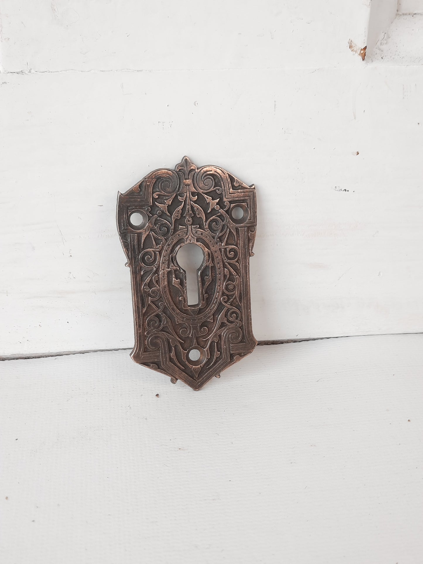 RESERVED Large Antique Victorian Era Keyhole Escutcheon, Antique Key Hole Plate 022707