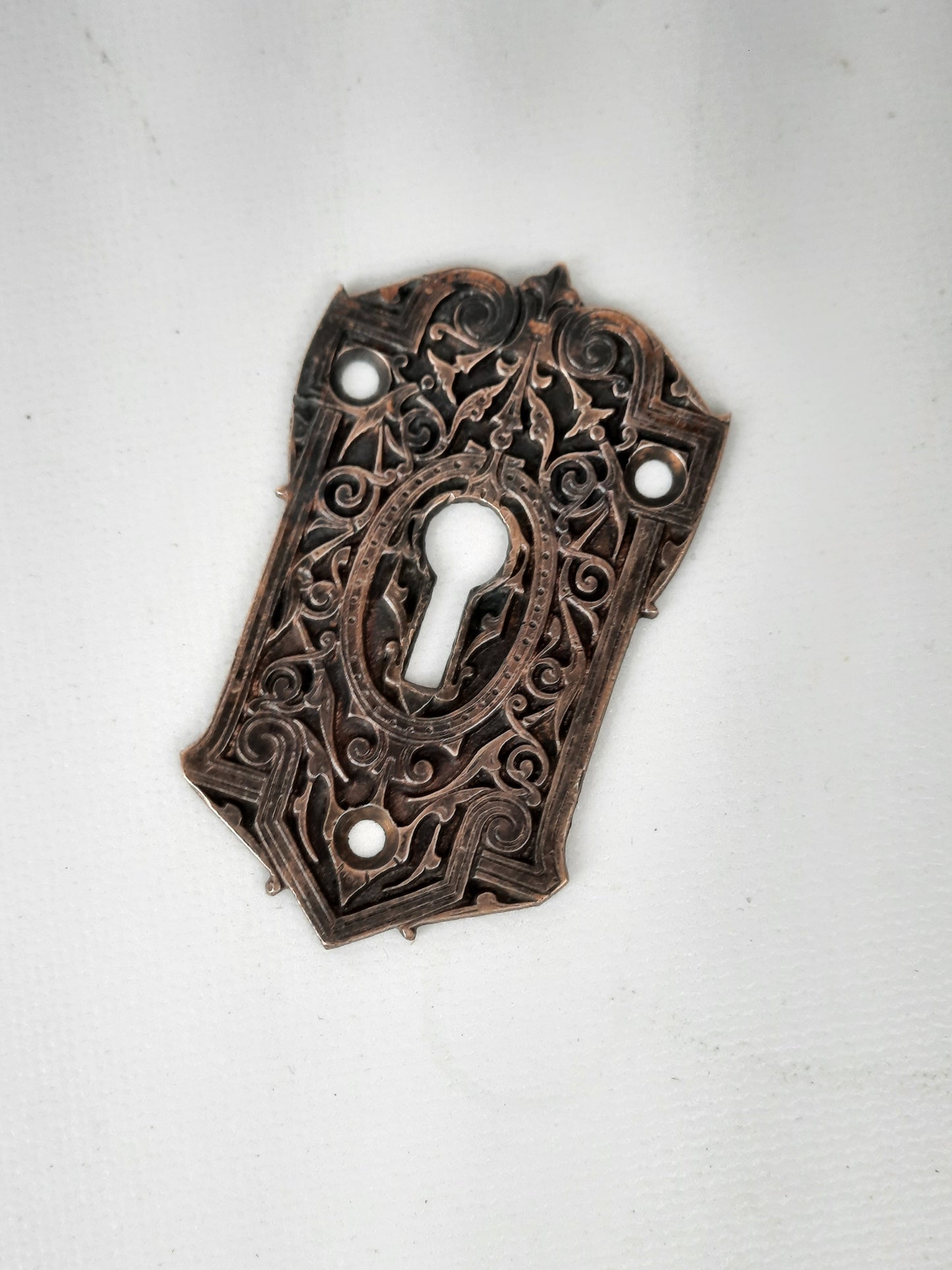 Large Antique Victorian Era Keyhole Escutcheon, Antique Key Hole Plate 022707