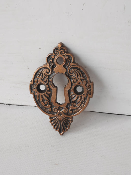 Unusually Shaped Antique Key Hole Cover, Bronze Eastlake Keyhole Plate 022709