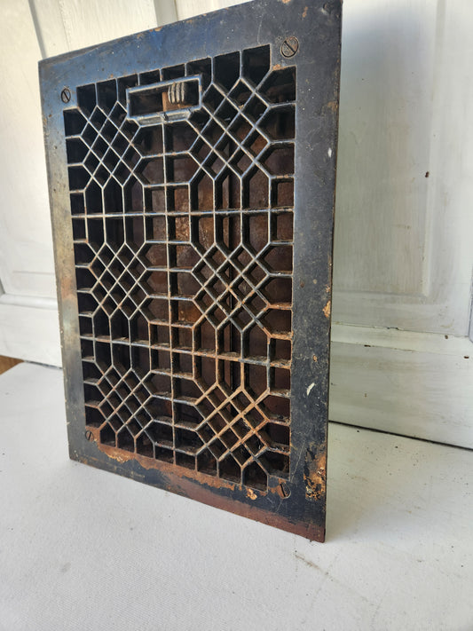 10 x 14 Antique Cast Iron Fancy Vent Cover with Working Louvers, Floor Register Cover #022903