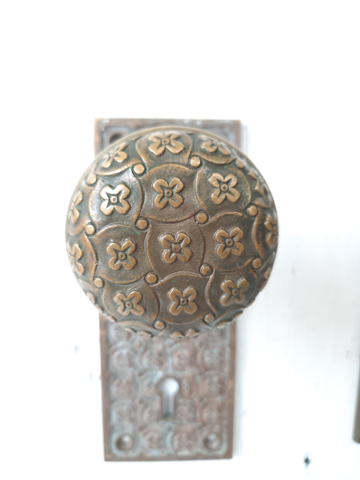 Madras Pattern, Yale Towne Hardware, Bronze Doorknob Plate Set, Antique Flower Knobs, Ornate Antique Door Hardware Set 030503