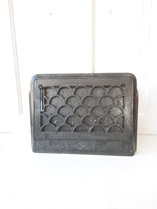 15 x 11" Fish Scale Cast Iron Baseboard Vent, Antique Angled Vent Cover with Louver Back #031103