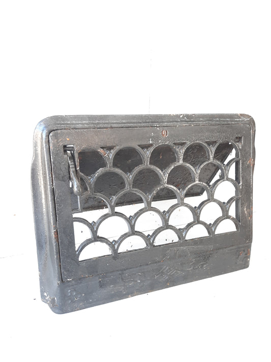 15 x 11" Fish Scale Cast Iron Baseboard Vent, Antique Angled Vent Cover with Louver Back #031103