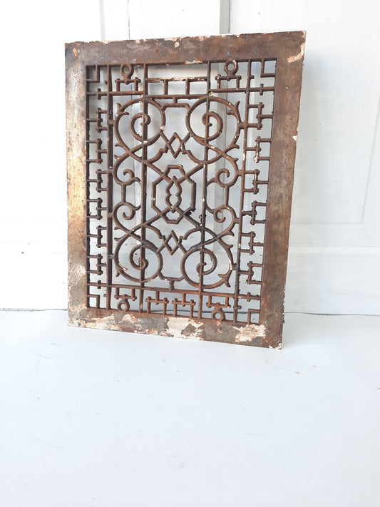 10 x 14 Antique Cast Iron Vent Cover, Floor or Wall Mount Heat Register Grate #031901