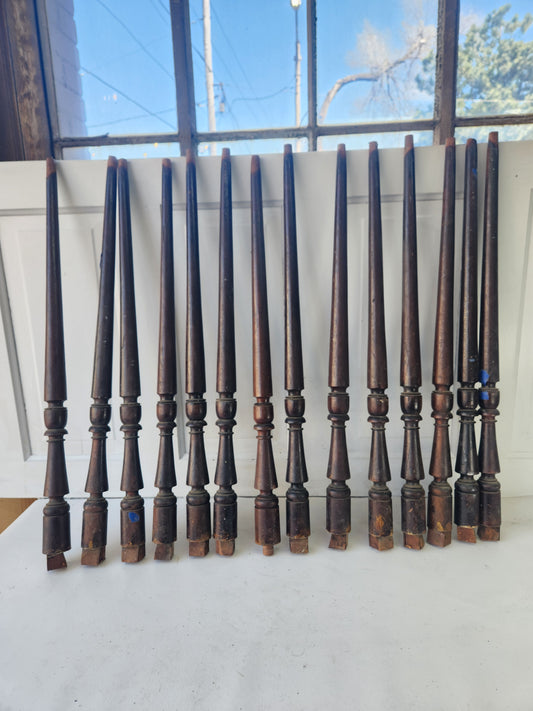 14 Matching Antique Stair Spindles, Set of 14 Turned Wood Staircase Balusters #032804