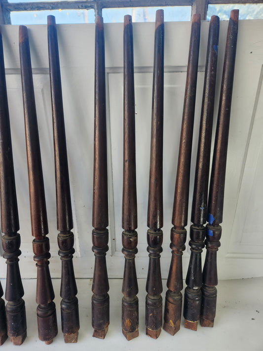 14 Matching Antique Stair Spindles, Set of 14 Turned Wood Staircase Balusters #032804