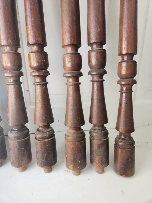 17 Matching Antique Stair Spindles, Set of 17 Turned Wood Staircase Balusters #032805