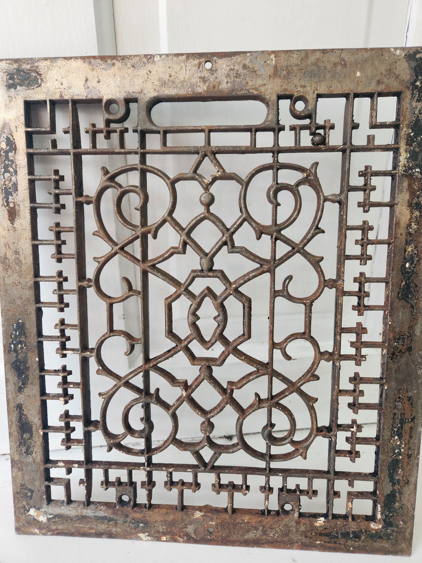 12 x 14 Antique Ornate Cast Iron Floor Vent Cover, Black Iron Floor Grate #040403