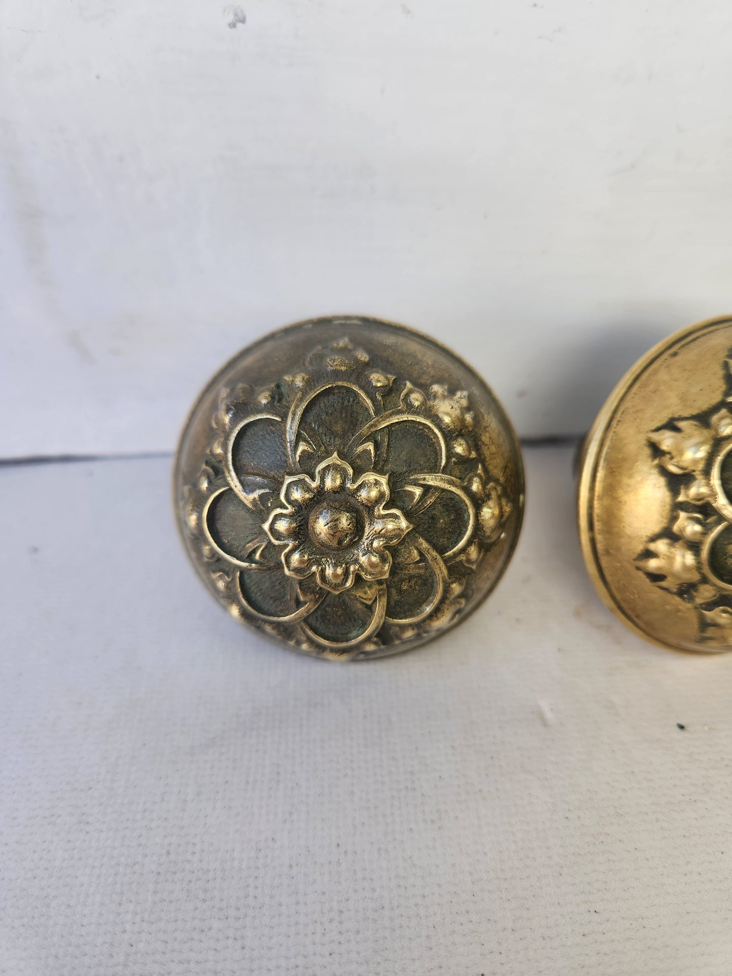 Pair of Antique Wrought Bronze Doorknob with Leaf Design, Victorian Door Knob Set 040606