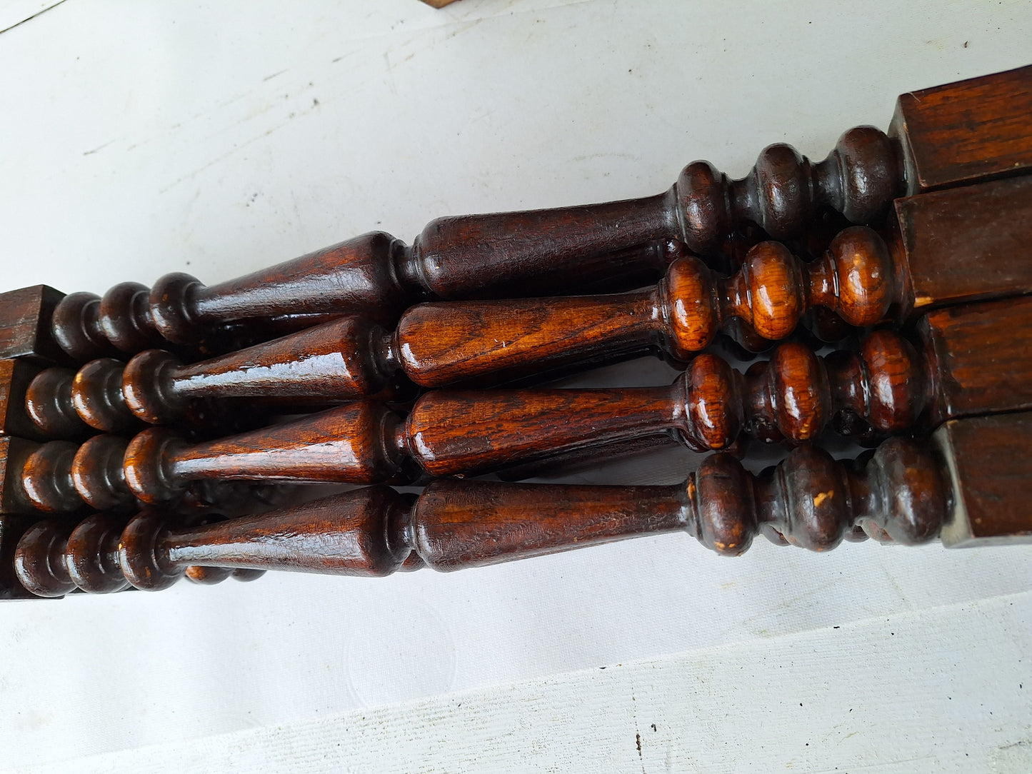 25 Matching Antique Stair Spindles, Set of 15 Turned Wood Staircase Balusters #041603