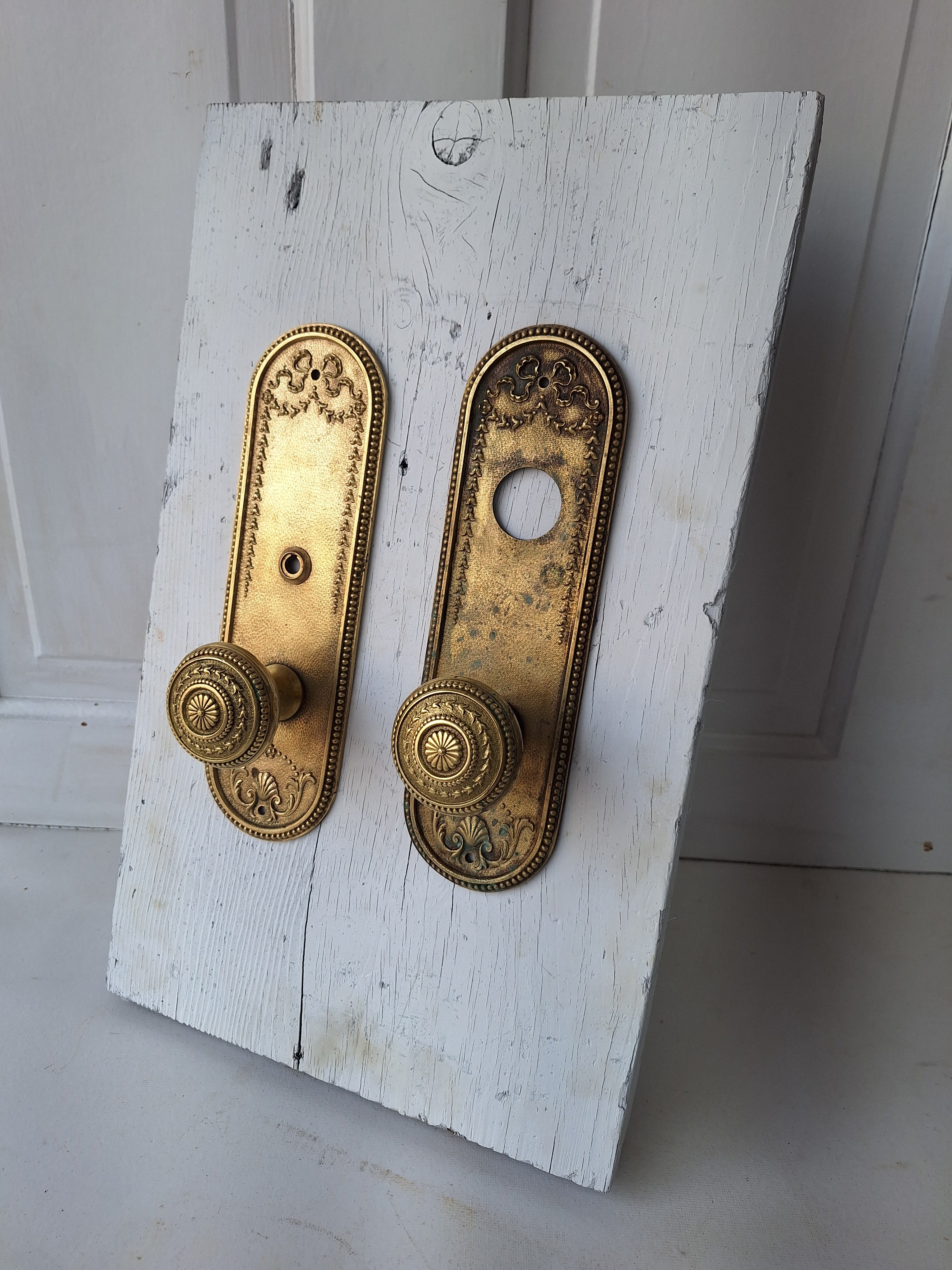 Entry Set of Ornate Solid Bronze Antique Backplates and Knobs, Set of ...