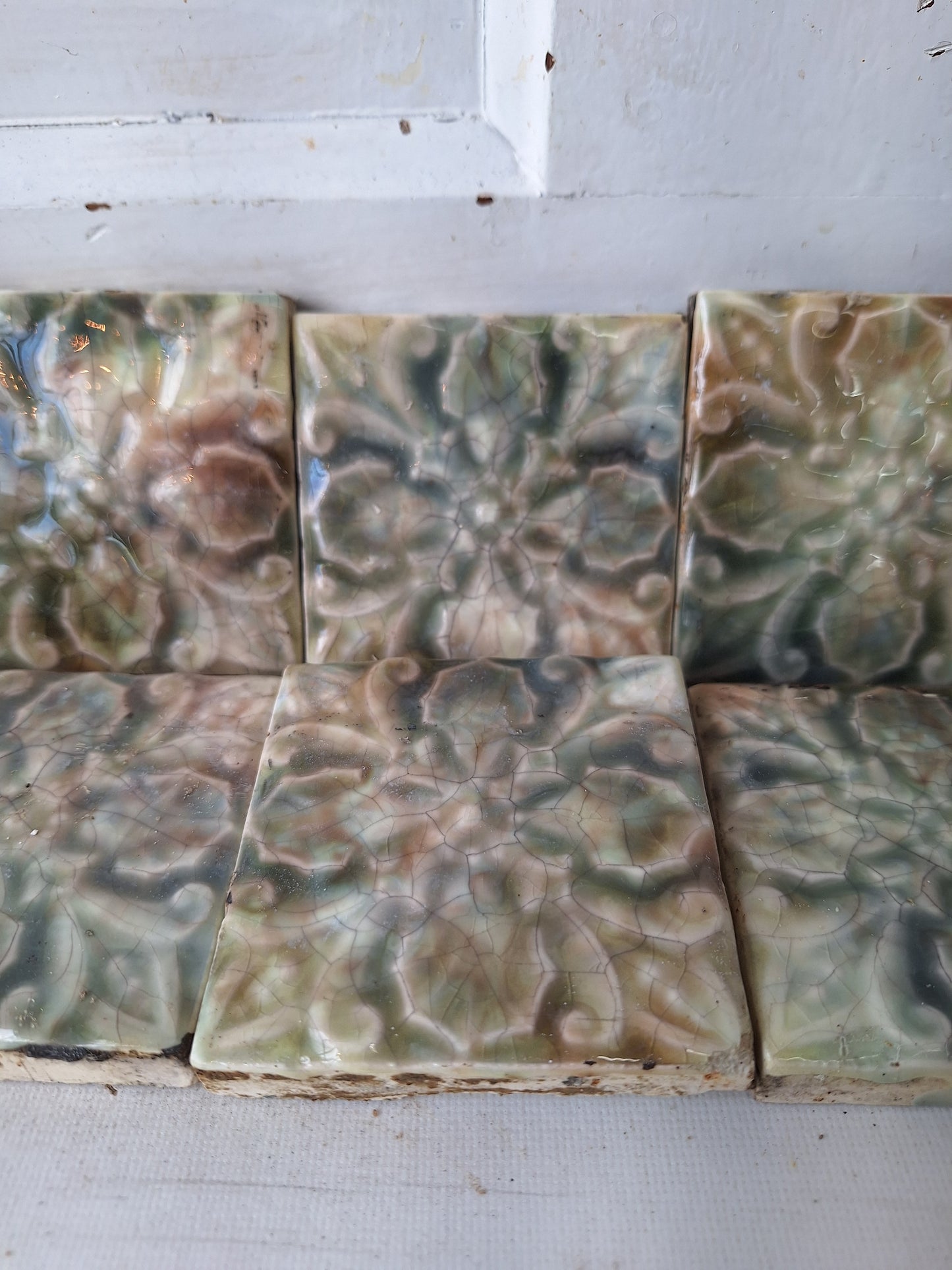 Eight Green and Blue Victorian Tile Set, Fireplace Tile, Floral Hearth Tile, Antique Floor Tile, Antique Accent Salvaged Trent Tile 042501
