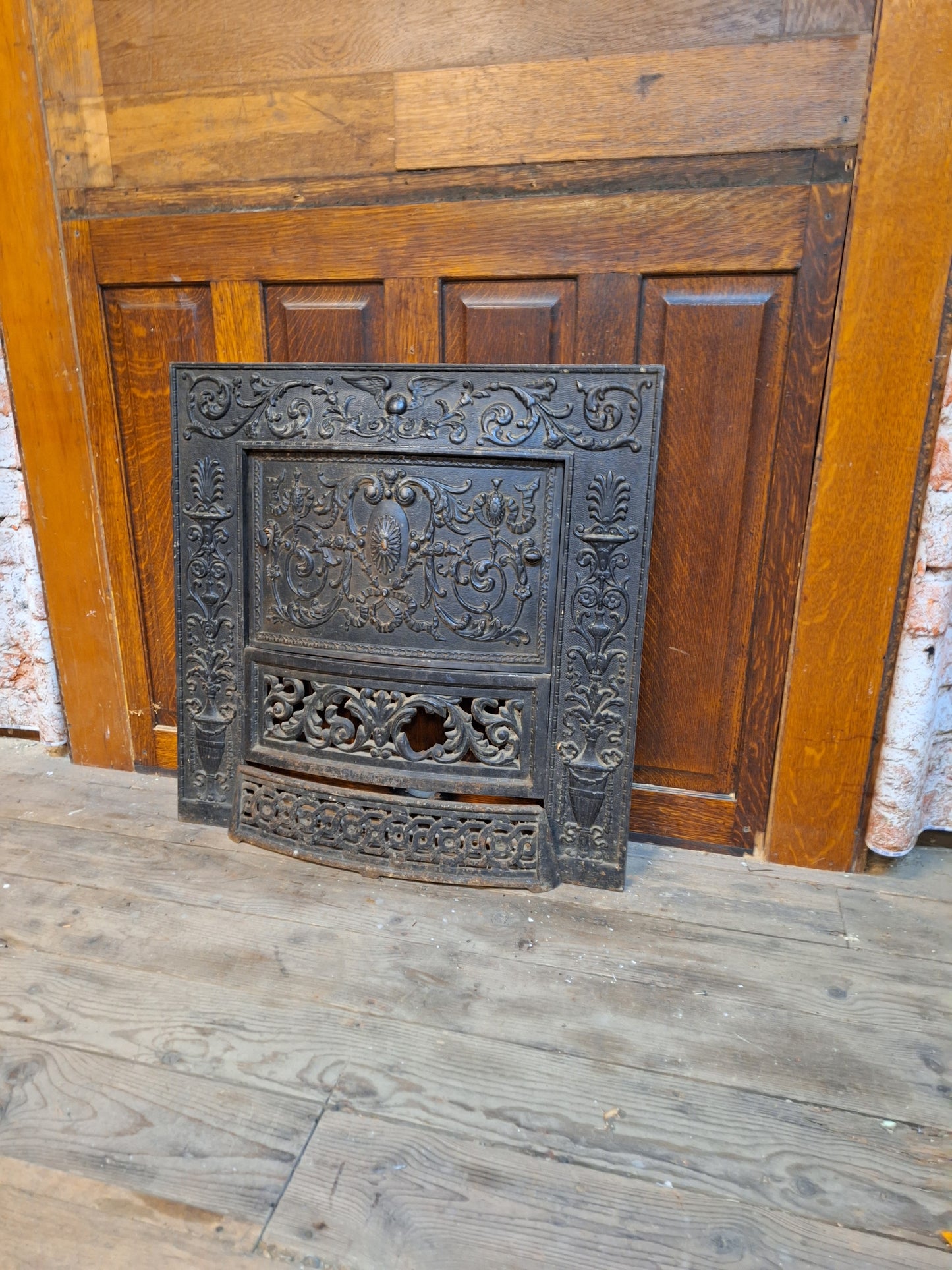 Ornate Cast Iron Victorian Fireplace FireBox Frame, Antique Fireplace Insert 050203