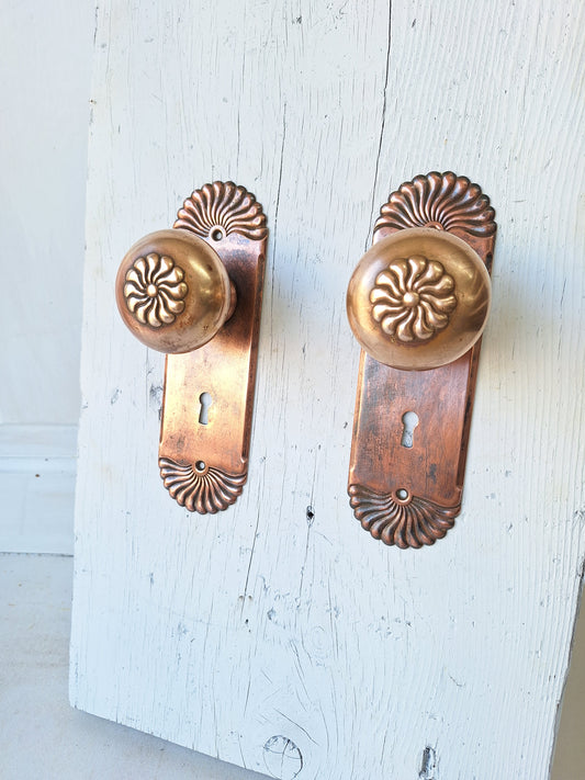 Antique Bronze Door Hardware Set, Antique Door Plates and Knobs, Vintage Door Knobs, Ornate Backplates, Victorian Hardware 051808
