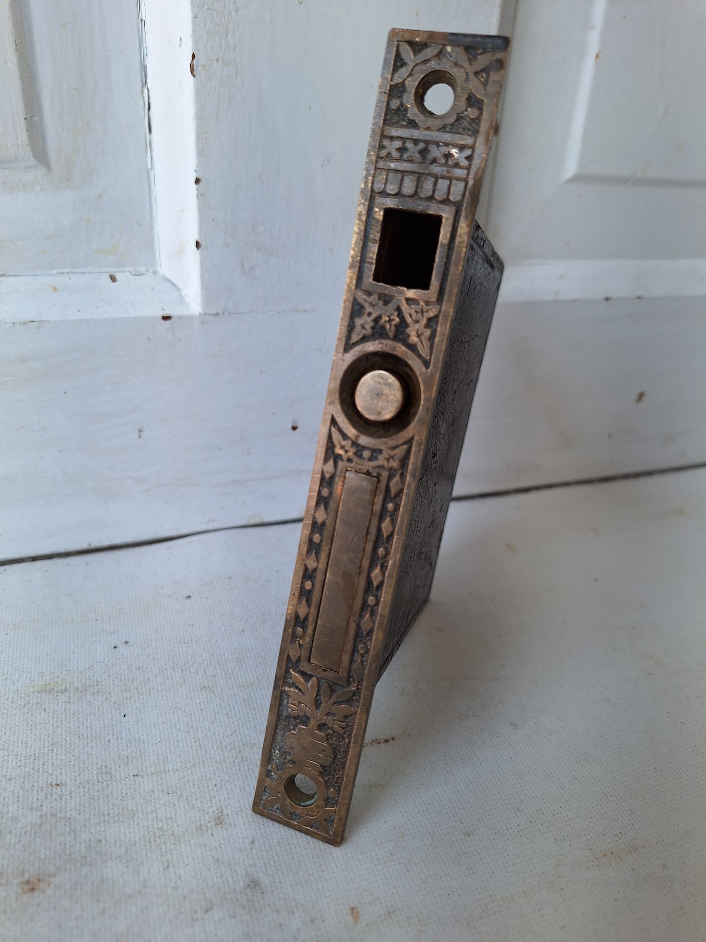 Ornate Antique Pocket Door Mortise Lock, Rolling Door Lock Working Condition 052105