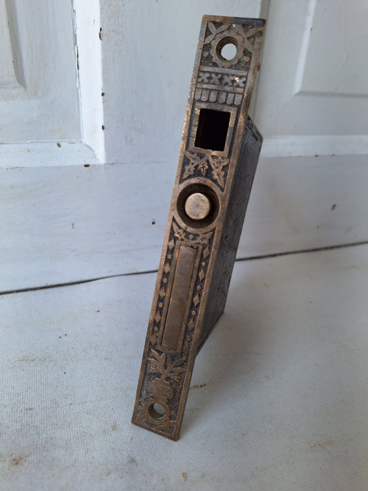 Ornate Antique Pocket Door Mortise Lock, Rolling Door Lock Working Condition 052105