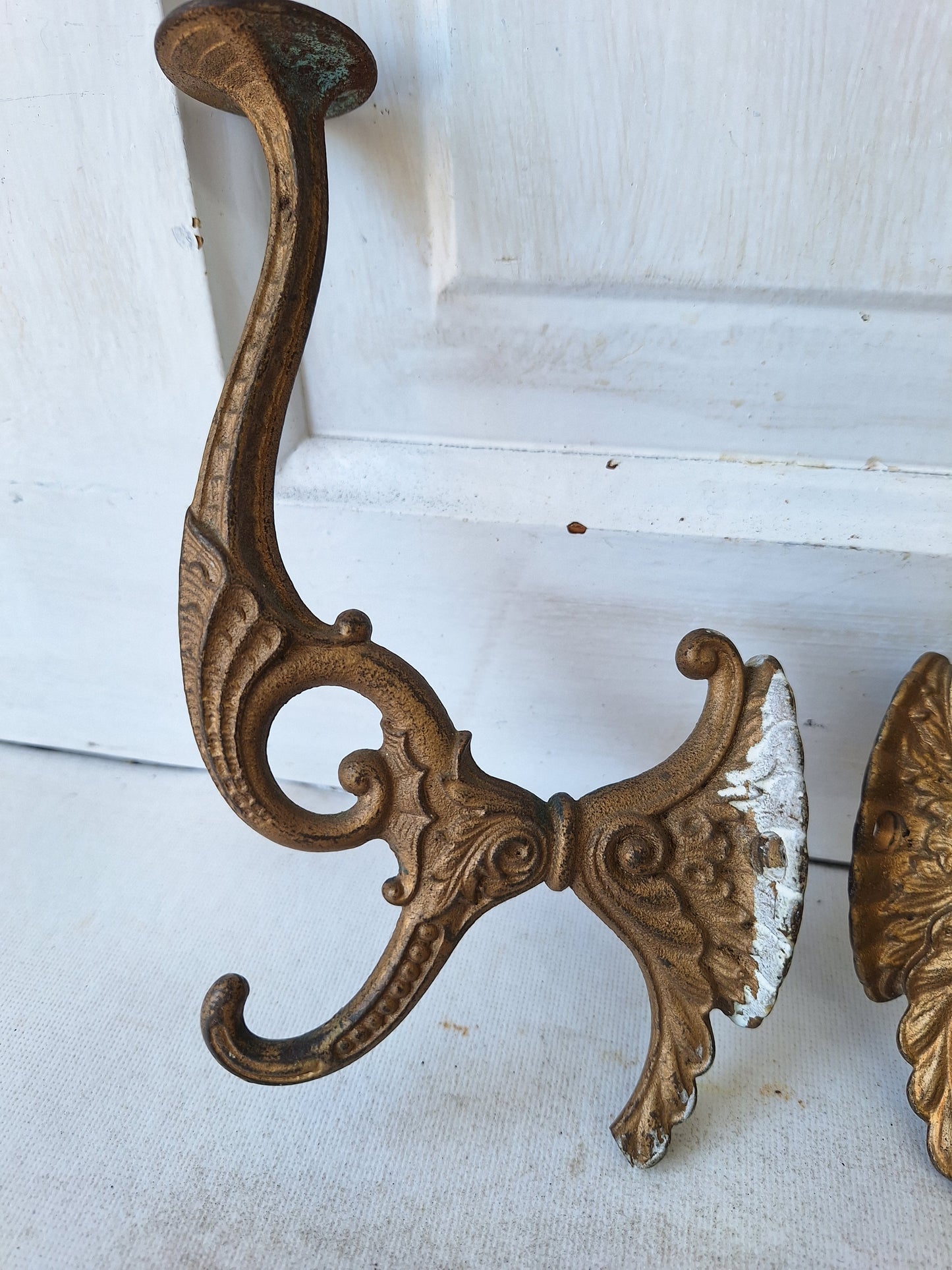 Two Cast Iron Victorian Hat or Coat Hooks, Large Ornate Iron Wall Hat Hooks