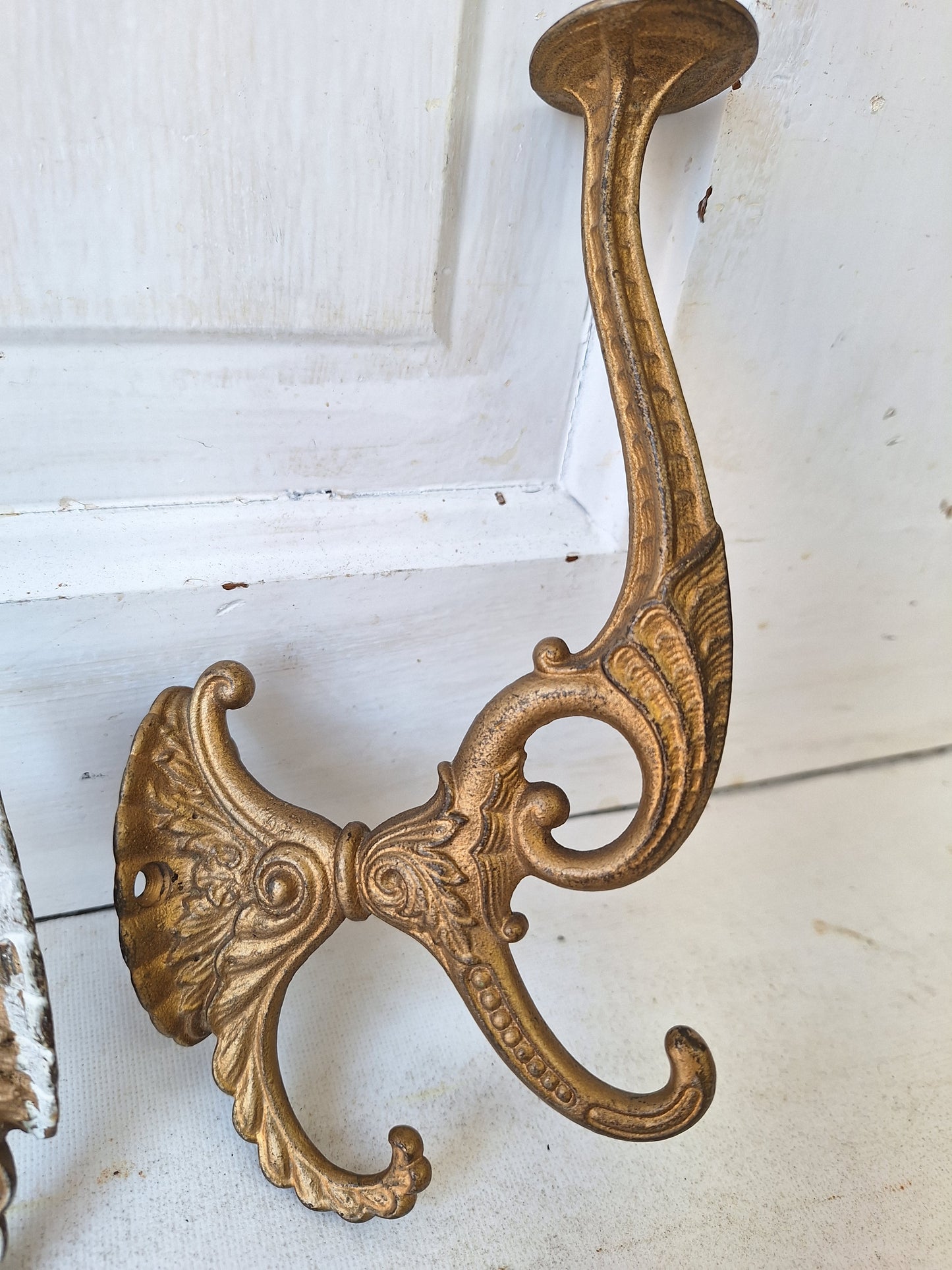 Two Cast Iron Victorian Hat or Coat Hooks, Large Ornate Iron Wall Hat Hooks