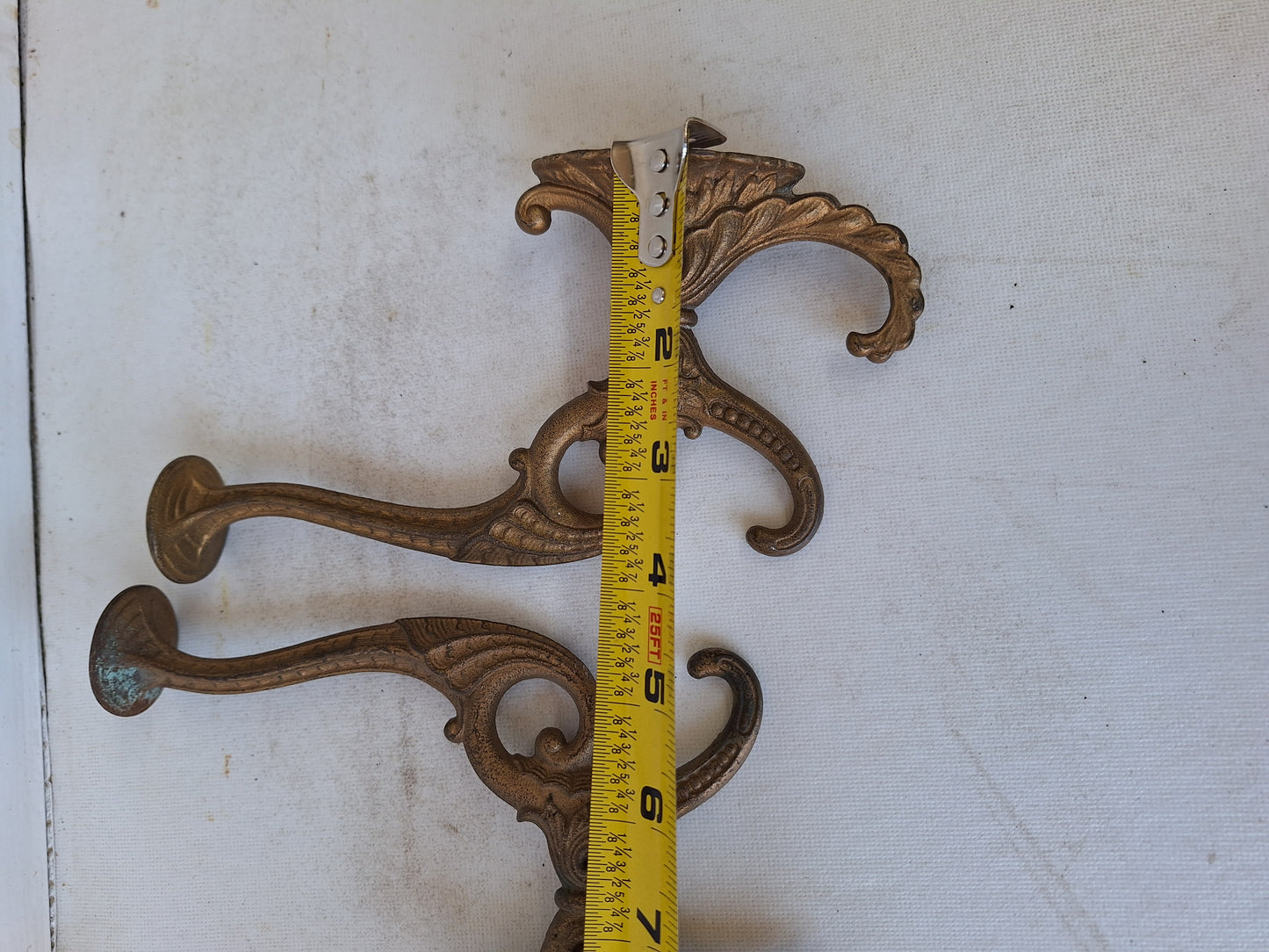 Two Cast Iron Victorian Hat or Coat Hooks, Large Ornate Iron Wall Hat Hooks